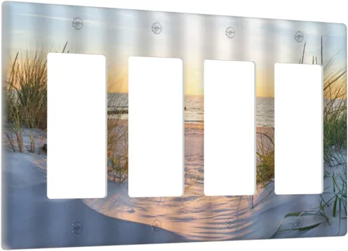 Vista 10 de Placa de pared de 1 cuadrilla, diseño de playa, océano, amanecer, mar, atardecer, cubierta de interruptor de luz en blanco, decorativo, sin