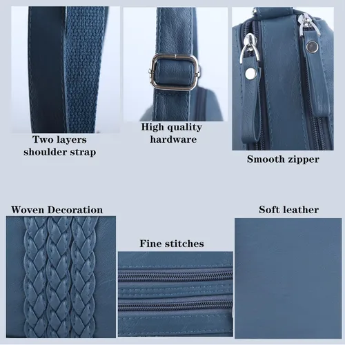 Vista 5 de ELDA Bolso cruzado de 10 bolsillos para mujer, tamaño mediano, de piel sintética suave, bolso de hombro para mujer, asa superior