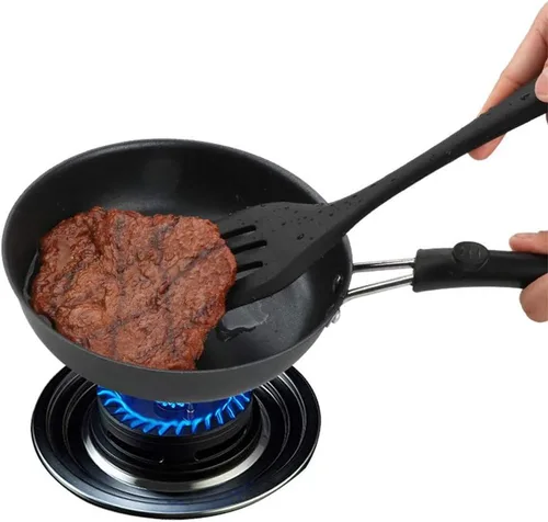 Vista 5 de Juego de utensilios de cocina de silicona, resistentes al calor, antiadherentes, con asas de madera, para restaurante comercial y hogar