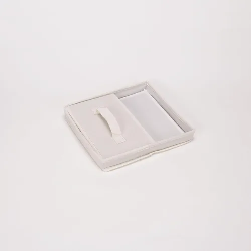 Vista 6 de Household Essentials 111 Caja de almacenamiento con tapa y asa, lona beige natural, tamaño mediano, ribete natural