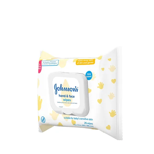 Vista 6 de Johnson's Baby Toallitas limpiadoras desinfectantes para bebés de mano y cara para viajes y sobre la marcha, no más lágrimas, sin parabenos ni
