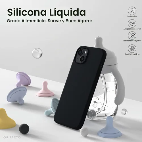 Vista 3 de ORNARTO Compatible con iPhone 14 Plus Funda 6.7, Silicona Líquida Delgada de 3 Capas Completamente Cubierta Funda de Teléfono de Goma de Gel Suave