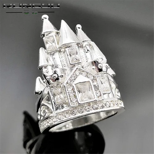 Vista 4 de Ai.Moichien Anillos de castillo de topacio blanco, anillo de boda, compromiso, grueso, elegante, chapado en plata, accesorios delicados