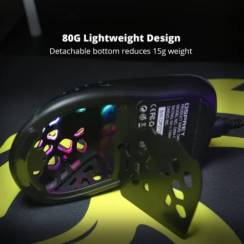Vista 4 de DREVO Osprey - Mouse para juegos RGB, 12000 DPI, ultraligero de 2.29 oz, sensor óptico PixArt PAW 3327, 6 botones programables, carcasa de panal