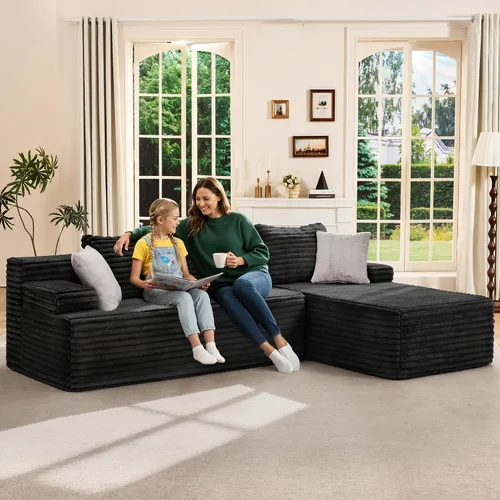 Vista 3 de Hobestluk - Sofá modular sin hueso, sofá seccional en forma de L 96" Right Facing Chaise Black,Memory Foam,Removable Cover,Non-slip Bottom,No