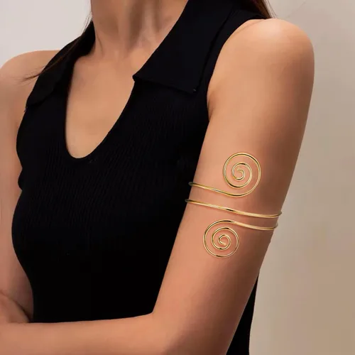 Vista 5 de Jstyle 6 piezas de brazalete de brazo dorado para mujer, minimalista, simple serpiente, brazalete ajustable, disfraz griego, accesorios de boda