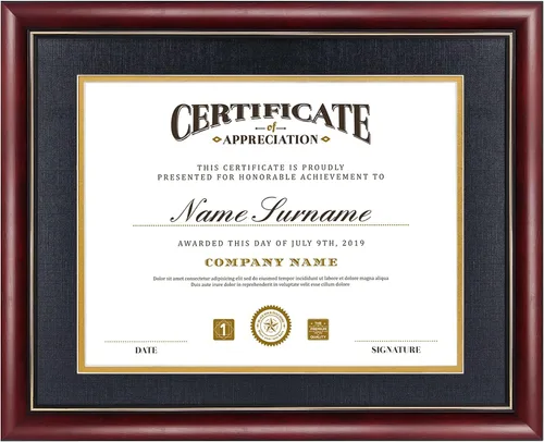 Vista 12 de GraduatePro Marco de diploma de certificado de 8.5 x 11, madera maciza y acrílico con protección UV, acabado cereza con ribete dorado