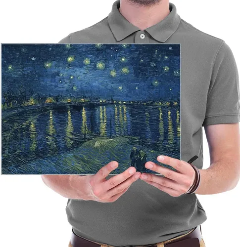 Vista 5 de Wieco Art – Noche estrellada sobre el Ródano por Vincent van Gogh pinturas al óleo reproducción, arte moderno Giclee Lienzos lona pared decoración