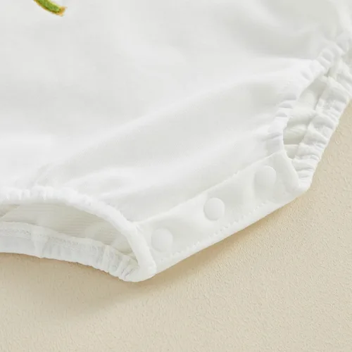 Vista 7 de FOCUSNORM Ropa de Pascua para bebé recién nacida, con bordado de conejo, sudadera con burbujas, traje de bebé niña
