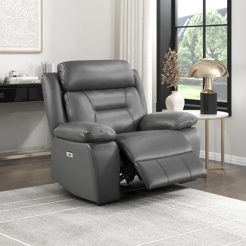 Vista 10 de Lexicon Sofá Reclinable Doble Eléctrico, Sofá Reclinable de Cuero de Grano Superior Combinado con Reposabrazos de Parte Superior Acolchada, Asientos