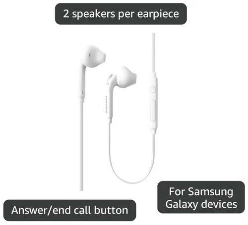 Vista 2 de SAMSUNG Paquete de 2 auriculares blancos con cable OEM de 0.138 pulgadas con micrófono, control de volumen y botón final de respuesta de llamada