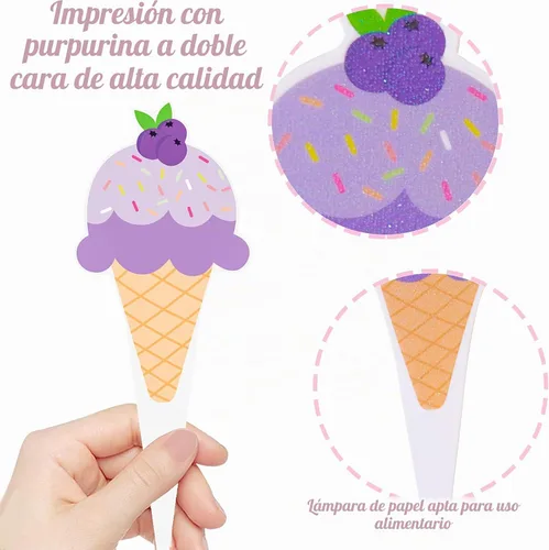 Vista 3 de 48 adornos para cupcakes de helado de verano, selecciones de pastel de cumpleaños, decoraciones de fiesta de helado para dulces temas de verano