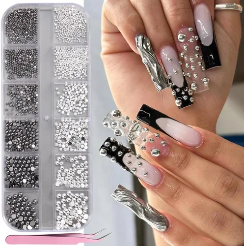 Vista 7 de Fcozpjk 3D Aurora Bubble Nail Beads Mezcla Cristal Sirena Cuentas para Uñas Cuentas de uñas Aurora