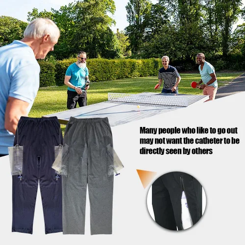 Vista 4 de Pantalones con bolsa de orina para ancianos, hombres y mujeres, pantalones para el cuidado de la incontinencia, pantalones con 2 bolsillos