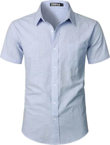 Vista 22 de ZEROYAA Camisas casuales de algodón ligero con botones para hombre aguamarina (Aqua Sky)