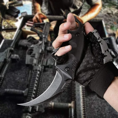Vista 5 de JXE JXO Cuchillo táctico EDC con funda, cuchillo de acero duradero 420HC Karambit de hoja fija para exteriores, cuchillo de supervivencia con mango