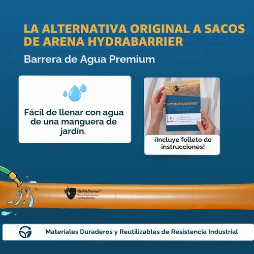 Vista 2 de La barrera de inundación original HydraBarrier estándar – 6 pies de largo x 4 pulgadas de alto – Alternativa ligera y reutilizable a los sacos
