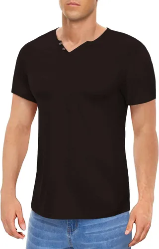 Vista 3 de Camiseta básica Henley de manga corta y larga para hombre