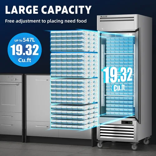 Vista 2 de Coolski Congelador comercial de 19.32 pies cúbicos con puerta sólida, ventilador de congelador de acero inoxidable de alcance vertical de 27