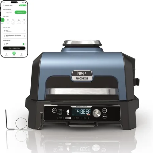 Vista 13 de Ninja Woodfire Pro Connect XL - Parrilla y ahumador para exteriores Bluetooth, aplicación habilitada Parrilla 7 en 1, ahumador de barbacoa