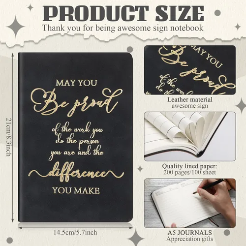 Vista 2 de Fuutreo 20 cuadernos de cuero con texto en inglés "Thank you" (A5) a granel, regalo inspirador para mujeres, hombres, empleados, compañeros