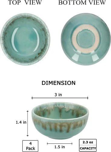 Vista 3 de Plato de cerámica para salsa de soja pequeños, 3 pulgadas, juego de 4 (azul pastel n.º 2)