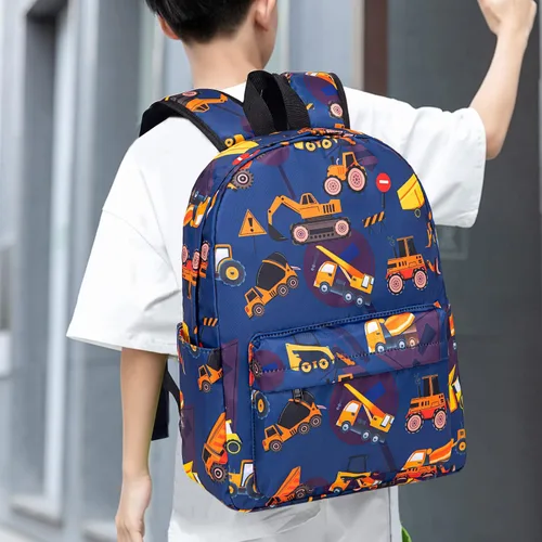 Vista 2 de Mochila escolar para niños con lonchera para niños, jardín de infantes, mochila escolar para preescolar y jardín de infantes, Tractor Azul Marino