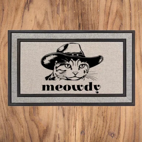 Vista 2 de Meowdy Felpudo Felpudo divertido Felpudo de gato Felpudo divertido Felpudo divertido Felpudo de vaquero gatito Felpudo personalizado