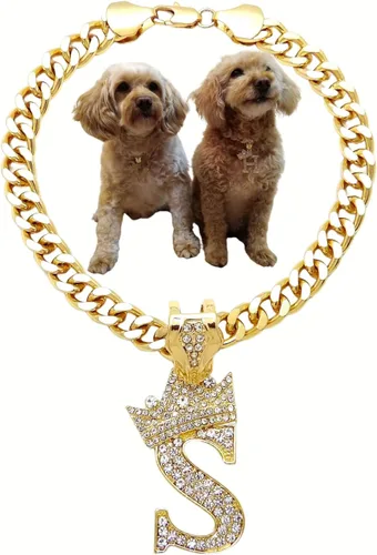 Vista 30 de Collar de cadena con letra inicial cubana para perro, collar de cadena para mascotas, gato, collar para cachorro (S, 25 cm)