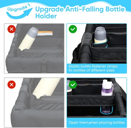 Vista 3 de Bandeja de aperitivos para cochecito con soportes para botellas anticaídas para Wonderfold Wagon, interior de piel sintética impermeable, fácil
