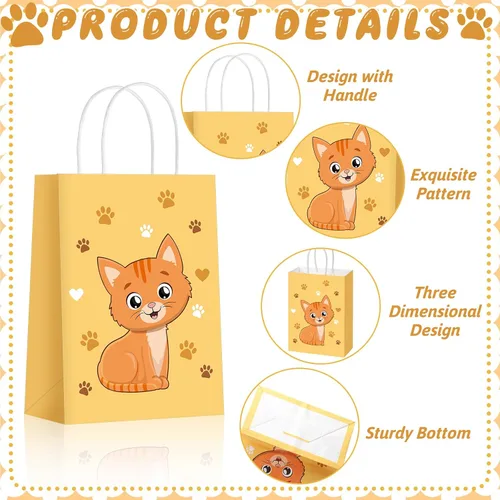 Vista 4 de Zhanmai 24 piezas de bolsas de regalo para gatos, bolsas de fiesta para gatos, lindos regalos de gatito, bolsas de papel para dulces con asas