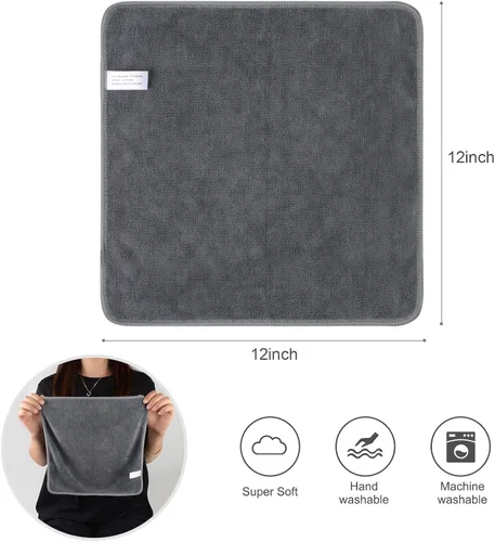 Vista 5 de Paños de limpieza de microfibra, para cualquier propósito SINLAND (12 x 12 pulgadas), Gris pizarra, Paquete de 6
