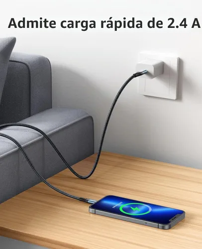 Vista 2 de Cable Lightning de 3 pies, 3 unidades [certificado Apple MFi], cable de carga de nailon trenzado para iPhone, cable de carga resistente compatible