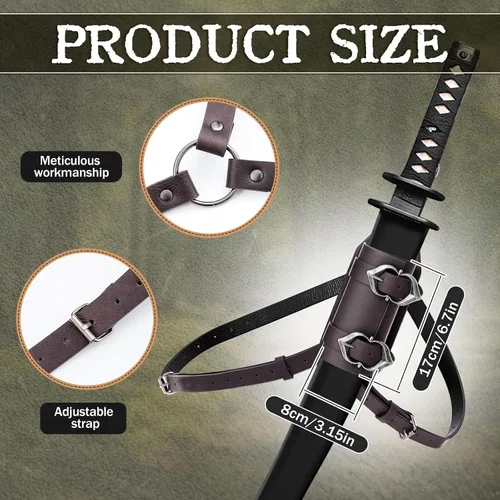 Vista 2 de Back Sword Holster Medieval Sword Holder Frog Marrón