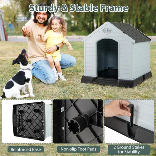 Vista 4 de Casa para perros pequeños, casas para perros para interiores y exteriores, con rejillas de ventilación y suelo elevado, 27.5 x 25.5 x 28 pulgadas