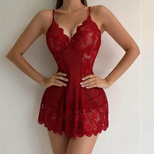 Vista 5 de Nightwear for Women Sexy hot Cotton Women's Floral Lace Trim Criss Cross Back Lingerie Teddy Bodysuit