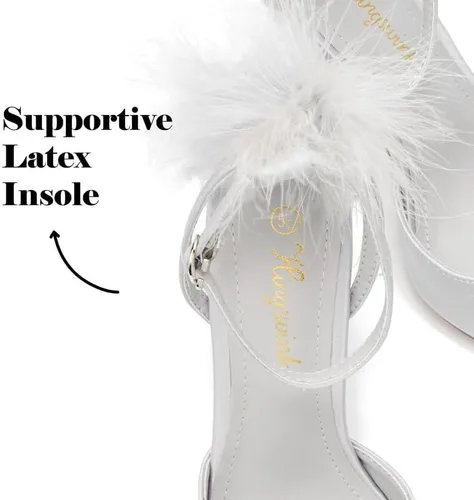 Vista 4 de hingswink Tacones de plumas, tacones de aguja negros, tacones negros cerrados para mujer, tacones negros para mujer, tacones negros para mujer