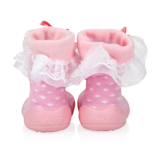 Vista 21 de Nuby Snekz - Zapatos cómodos de suela de goma para primeros pasos, lunares rosados, talla S, 7-14 meses