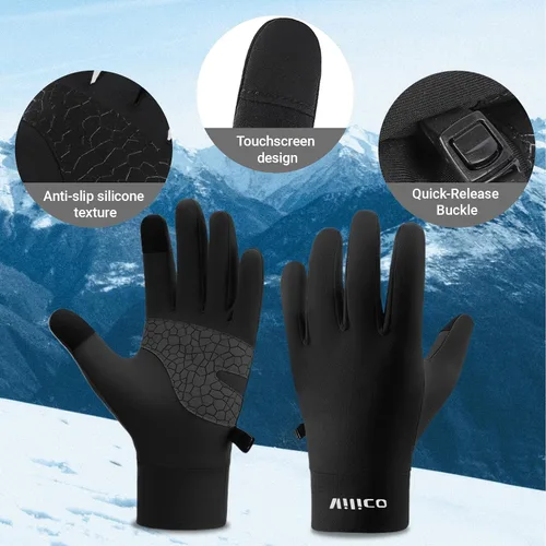 Vista 4 de Guantes de correr para hombres y mujeres, guantes de invierno para pantalla táctil, guantes térmicos ligeros con palma de silicona antideslizante