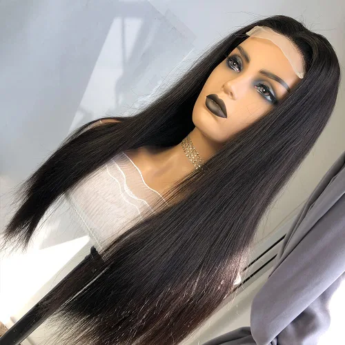 Vista 3 de Pelucas de cabello humano con cierre de encaje 4x4, densidad del 180%, sin pegamento, lacio, 12A, cabello virgen brasileño con encaje frontal
