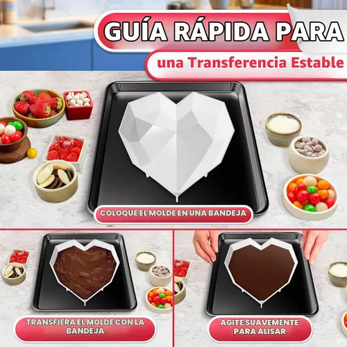 Vista 5 de HYQO - Molde de corazón rompible, silicona con forma de diamante para conchas de chocolate Chocolate Heart Mold for Mousse Cakes & Cheesecake
