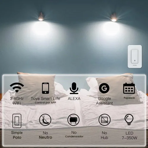 Vista 6 de MOES Interruptor de luz inteligente WiFi, sin cable neutro, sin condensador, no requiere concentrador, botón pulsador de cable vivo único de 2ª
