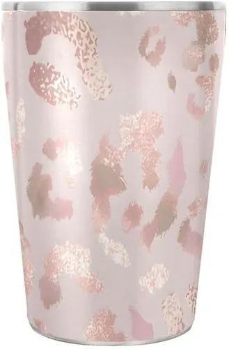 Vista 9 de Vaso de acero inoxidable aislado al vacío de doble pared, simple termo con estampado de leopardo, guepardo, oro rosa, taza de viaje para café