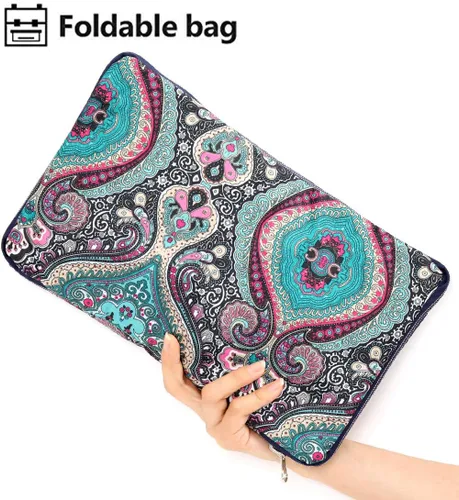 Vista 3 de Bolsa de viaje plegable grande para mujeres y niñas, bolso lindo floral, bolso de hombro semanal, para pasar la noche, bolsa de equipaje a cuadros