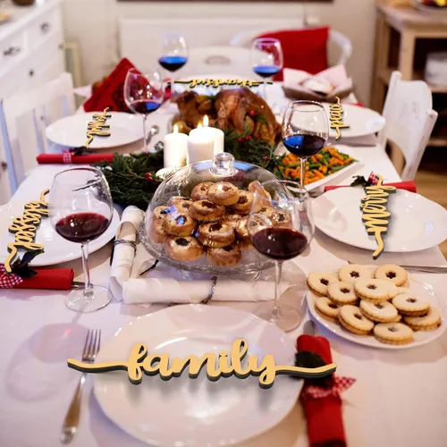 Vista 3 de 12 piezas de letras de madera para decoración de mesa de Navidad, letreros de madera rústicos con texto "Thankful Blessed Merry Joyful Peace