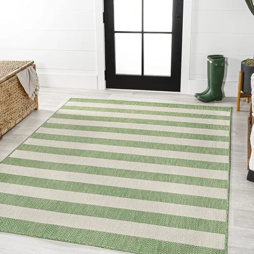 Vista 9 de Eyely BMS203E-28 Santa Monica Negril - Alfombra de pasillo de dos tonos de rayas anchas para interiores y exteriores, moderna, costera; rústica