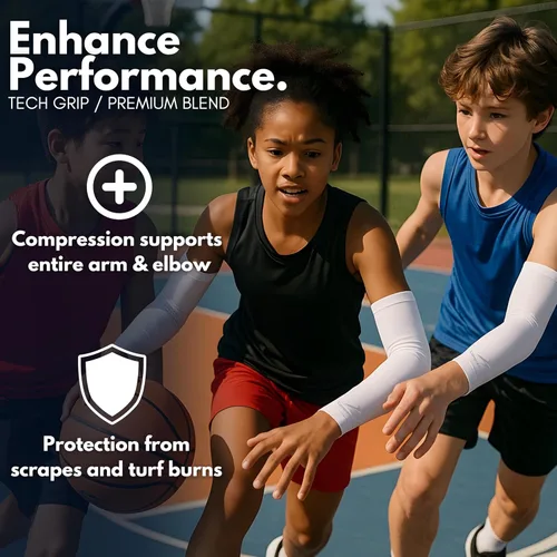 Vista 4 de CompressionZ Youth Sports Arm Sleeves Kids Cooling UV50+ Protection Volleyball Football Basketball Baseball - Boys & Girls