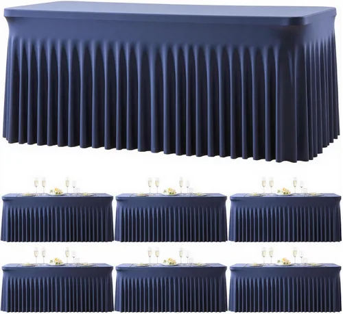Vista 31 de Paquete de 2 manteles color azul bebé para mesas rectangulares de 6 pies, mantel ajustable de elastano, fundas de mesa elásticas de 6 pies, manteles