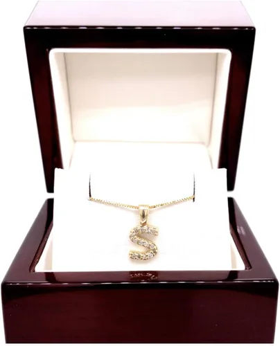 Vista 22 de Collar colgante con letra inicial de diamantes en oro amarillo de 14k (1/10 quilates) 18 pulgadas