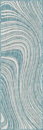 Vista 26 de Unique Loom colección moderna para exteriores - Alfombra de área para piscina (2 pies x 6 pies 1 pulgada alfombra de pasillo, color azul/marfil)